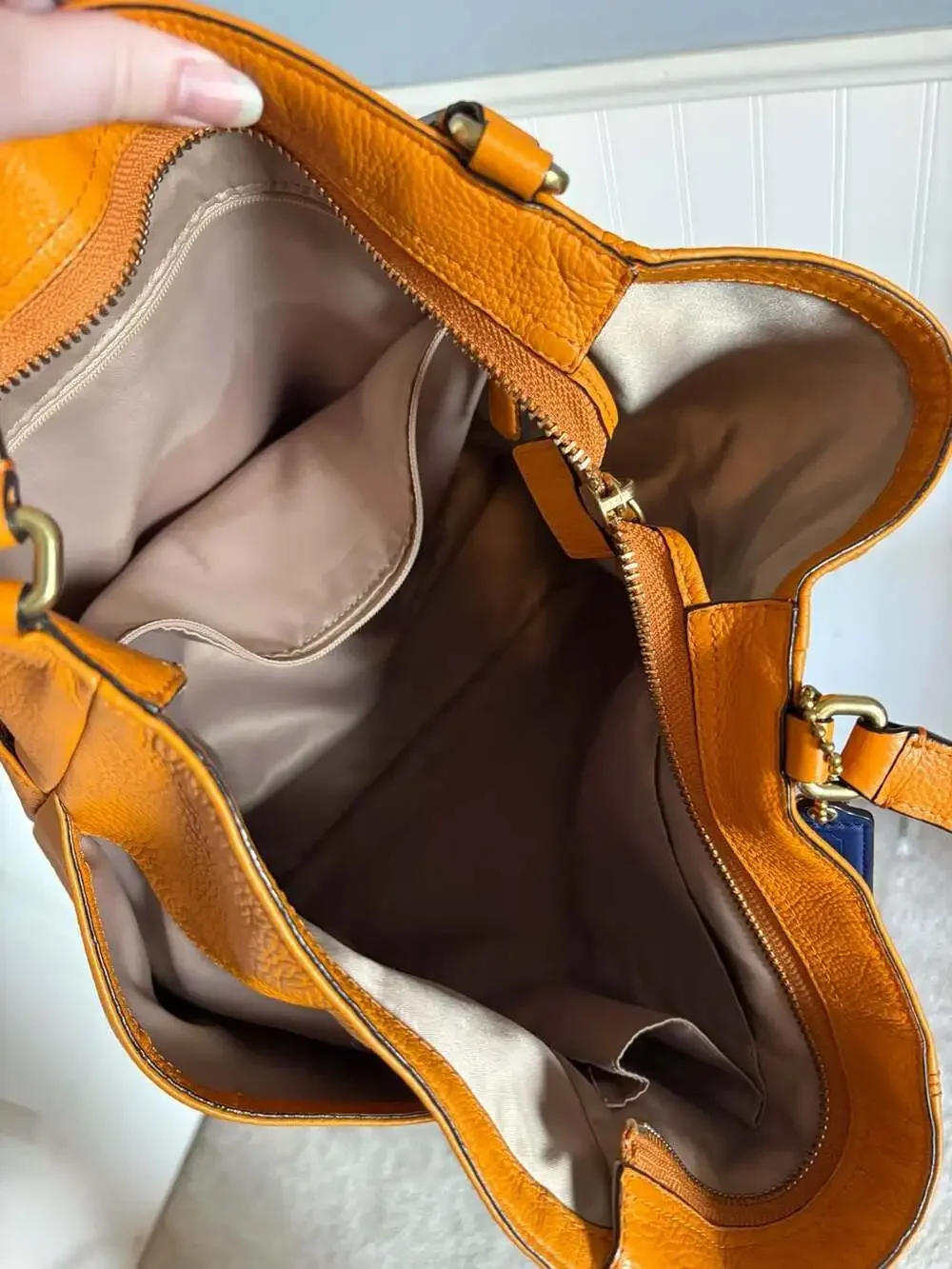 Coach Orange Pebbled Leather Park North South Tote Shoulder Bag